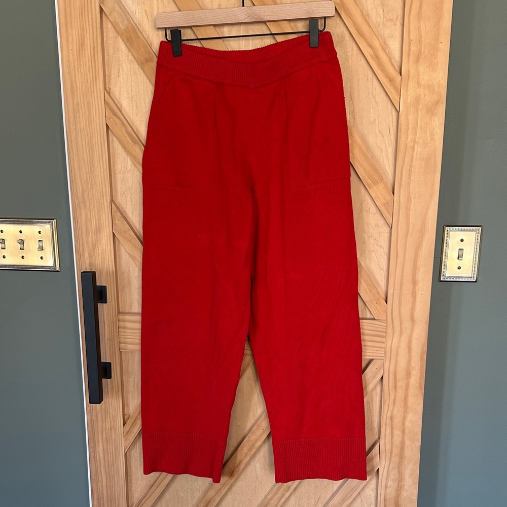 Red Women's Knit Cardigan and Wide-Leg Pants Set - Picture 5 of 6